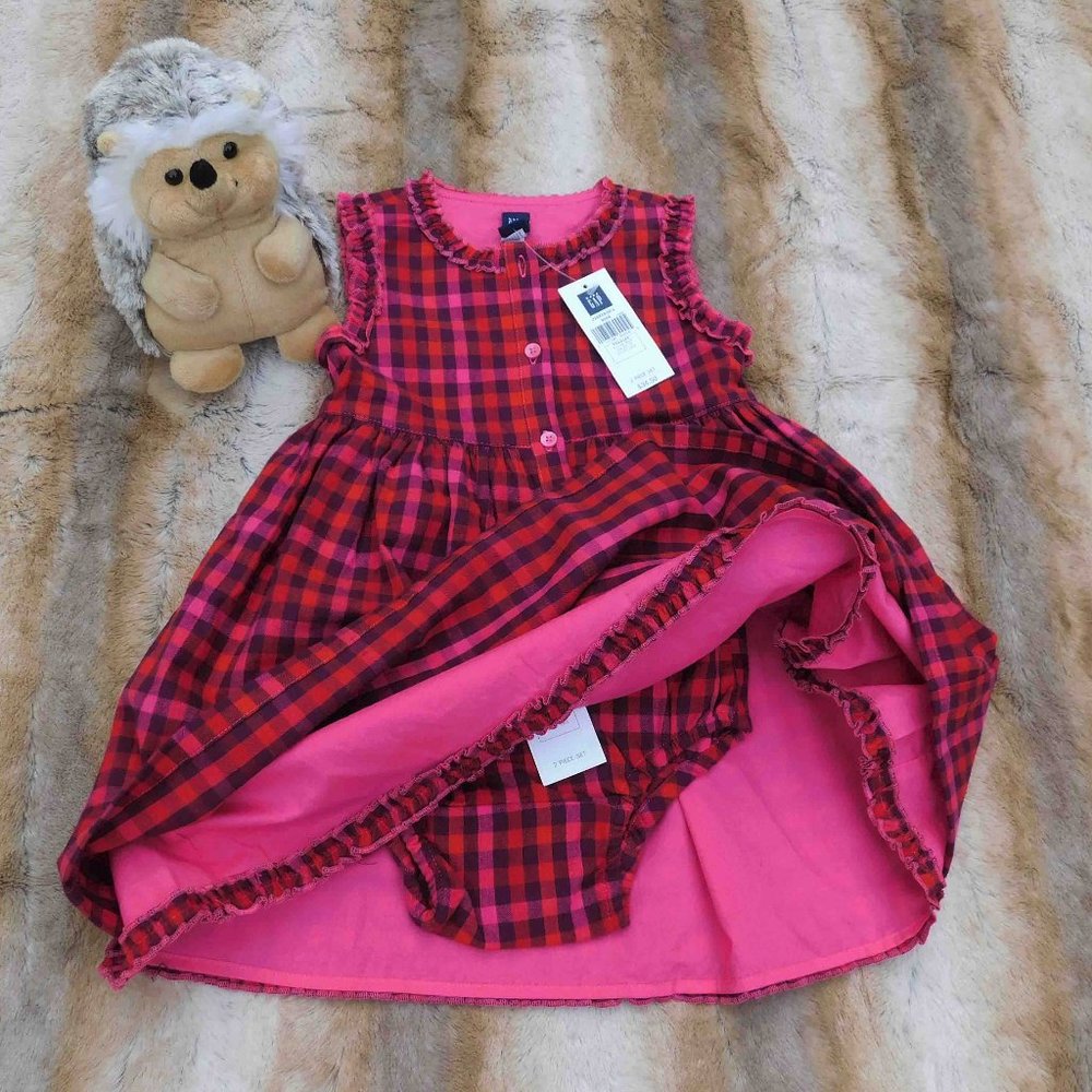 Gap 12-18M Ruffled Plaid Dress with Matching Bloomers NWT